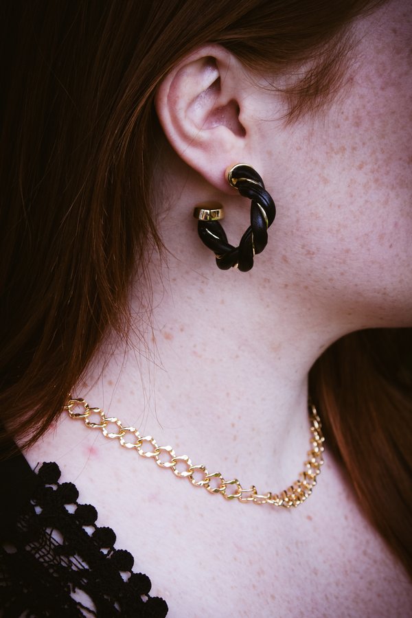 Braided Leather Hoop Black