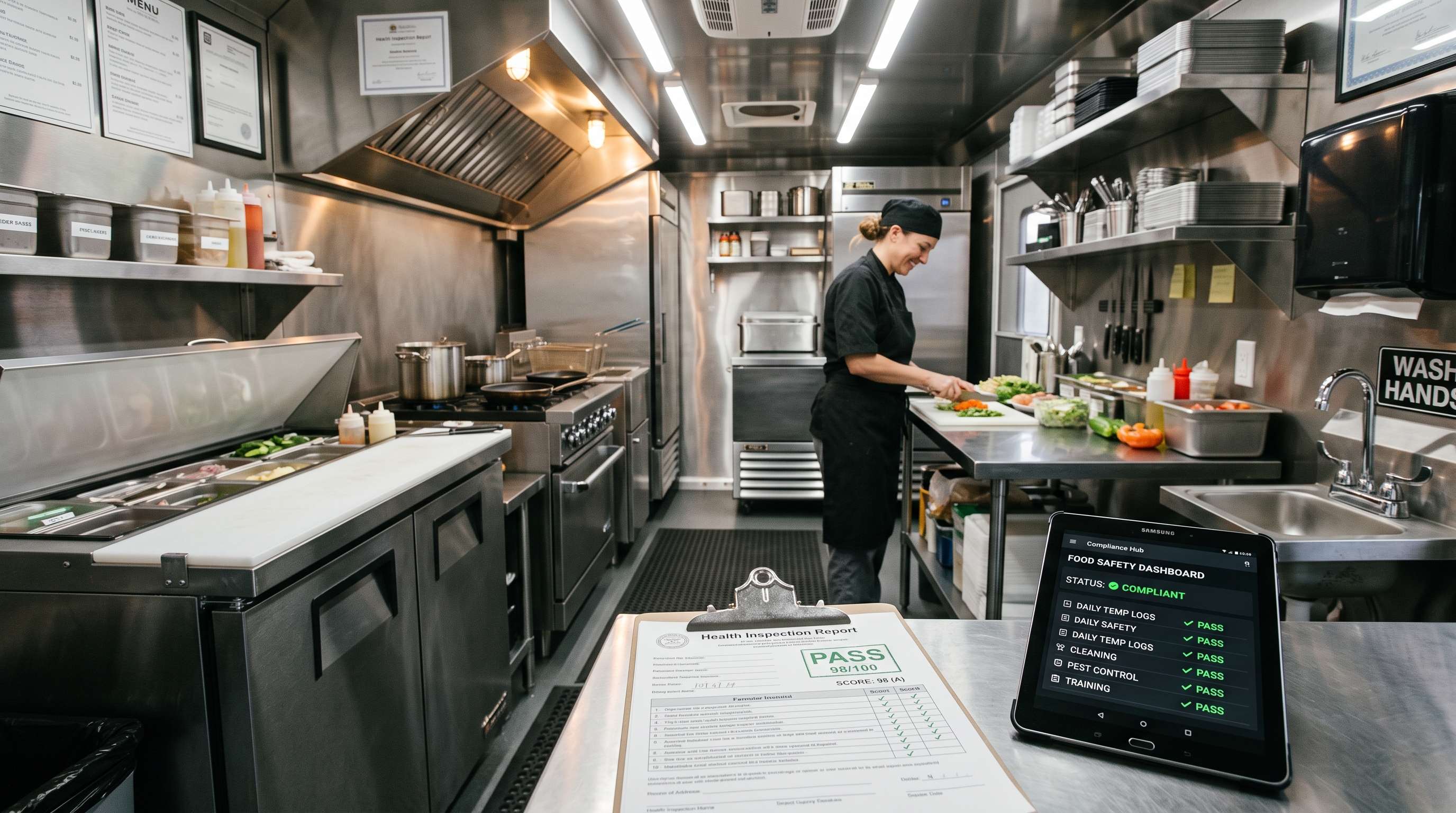 Commercial kitchen running on LinePilot compliance tracking